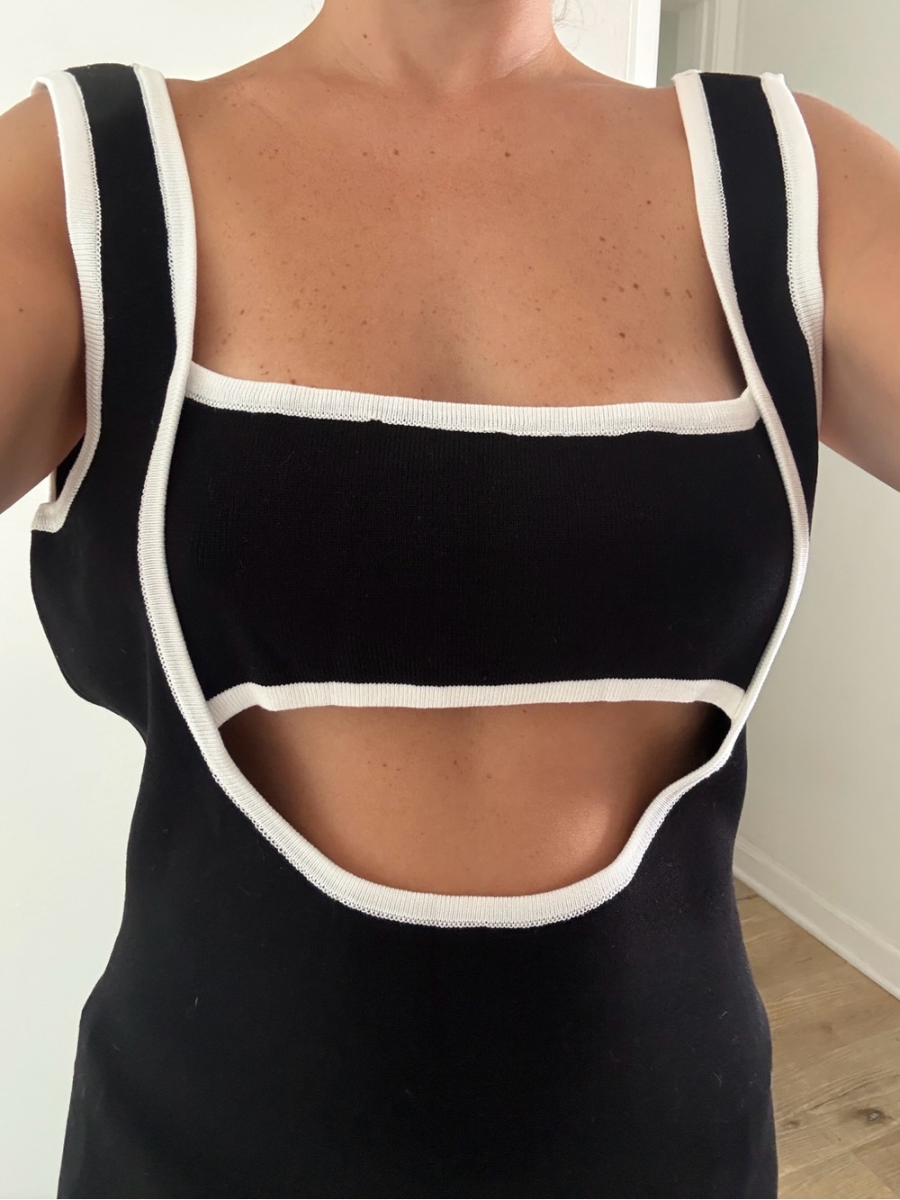 Black & White Cutout Knit Tank Dress